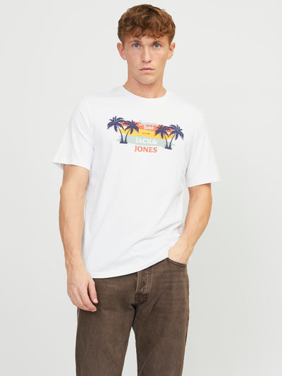 T-shirt blanc à imprimé de palmiers