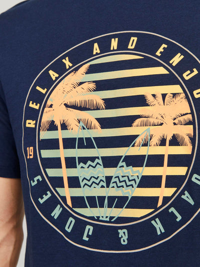 T-shirt marine à imprimé de palmiers