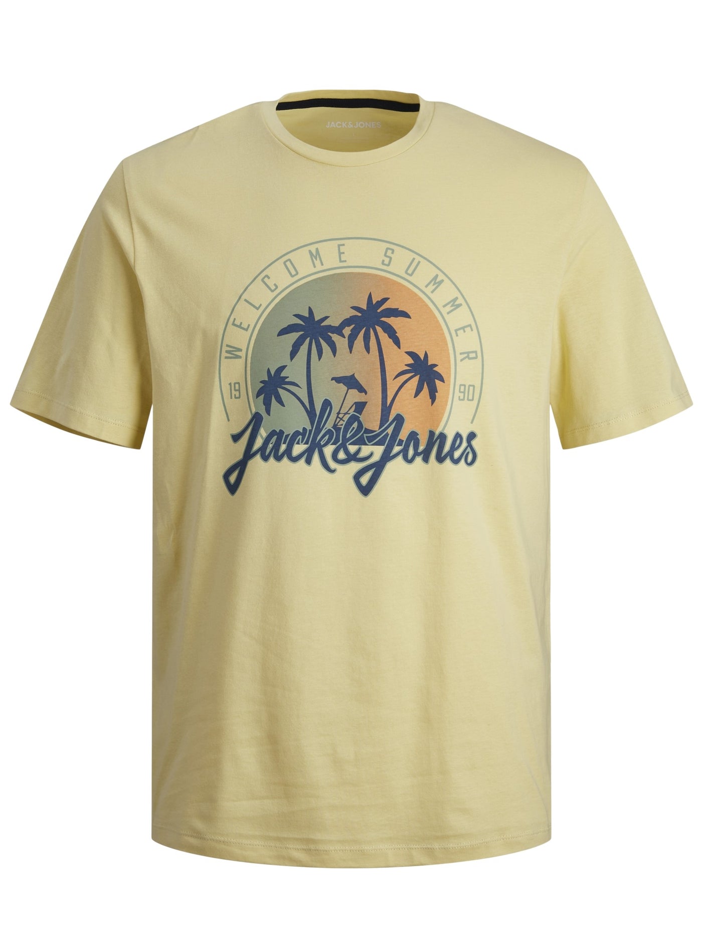 T-shirt jaune à imprimé de palmiers