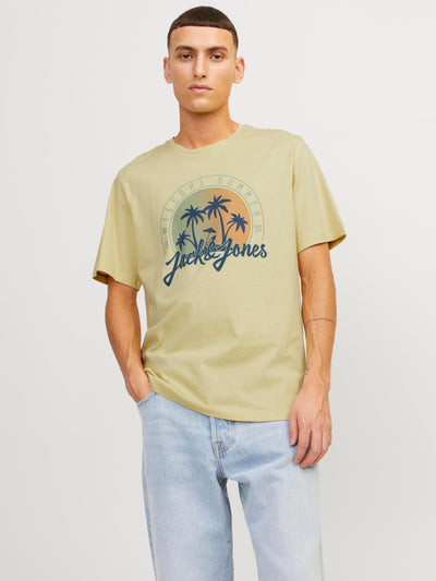 T-shirt jaune à imprimé de palmiers