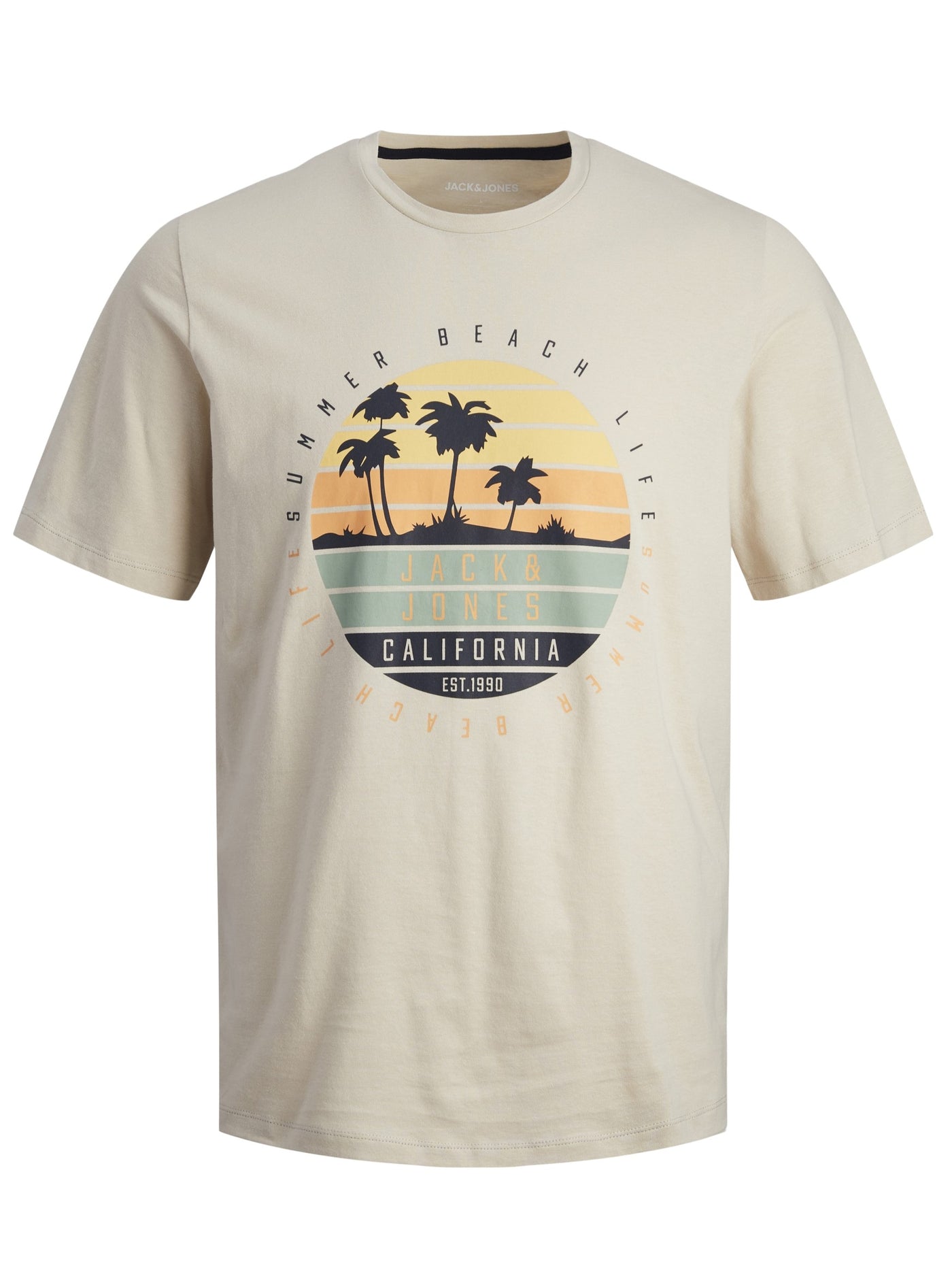 T-shirt beige à imprimé de palmiers