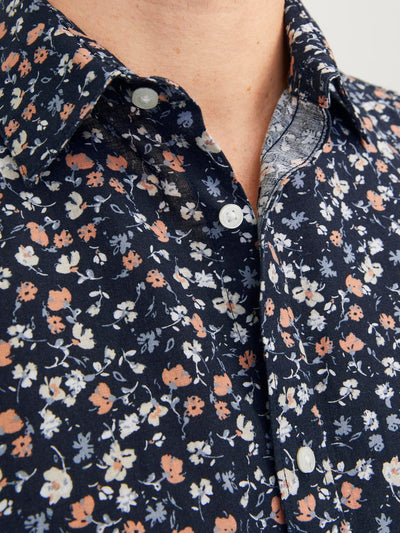 Chemise manches courtes marine à imprimé floral