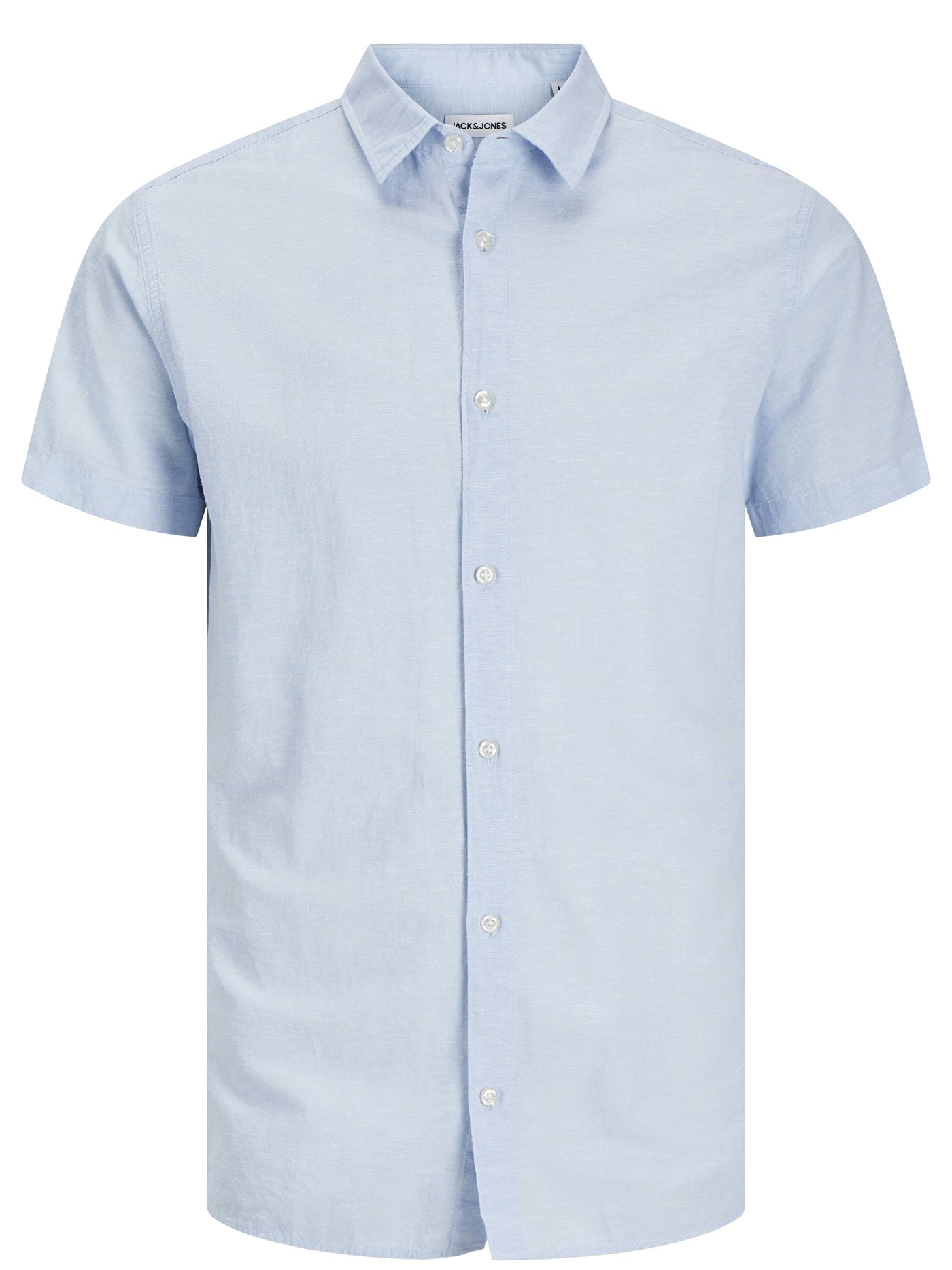 Chemise manches courtes bleue en mélange de lin