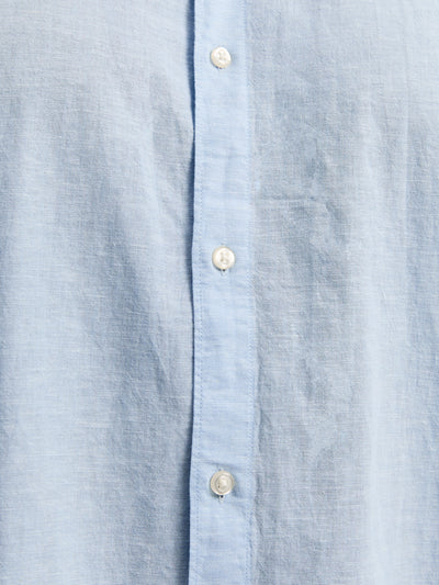 Chemise manches courtes bleue en mélange de lin