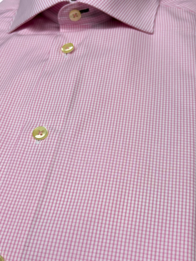 Chemise habillée manches longues rose à carreaux
