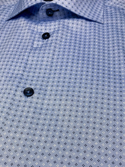 Chemise habillée manches longues bleue à micro motif