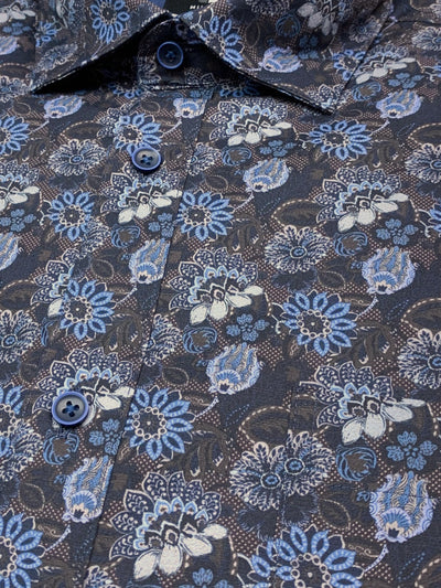 Chemise manches longues bleue à imprimé de fleurs