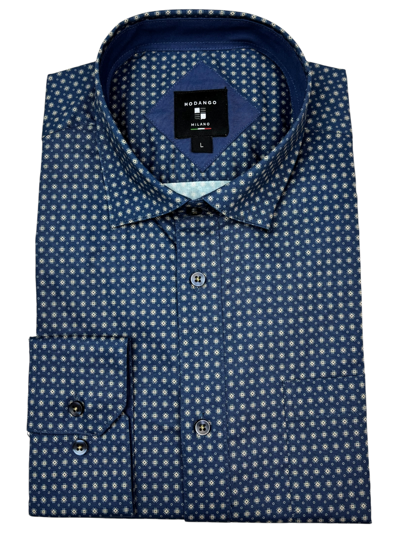 Chemise manches longues marine à motif
