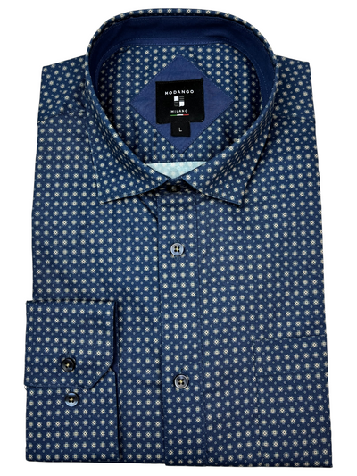 Chemise manches longues marine à motif