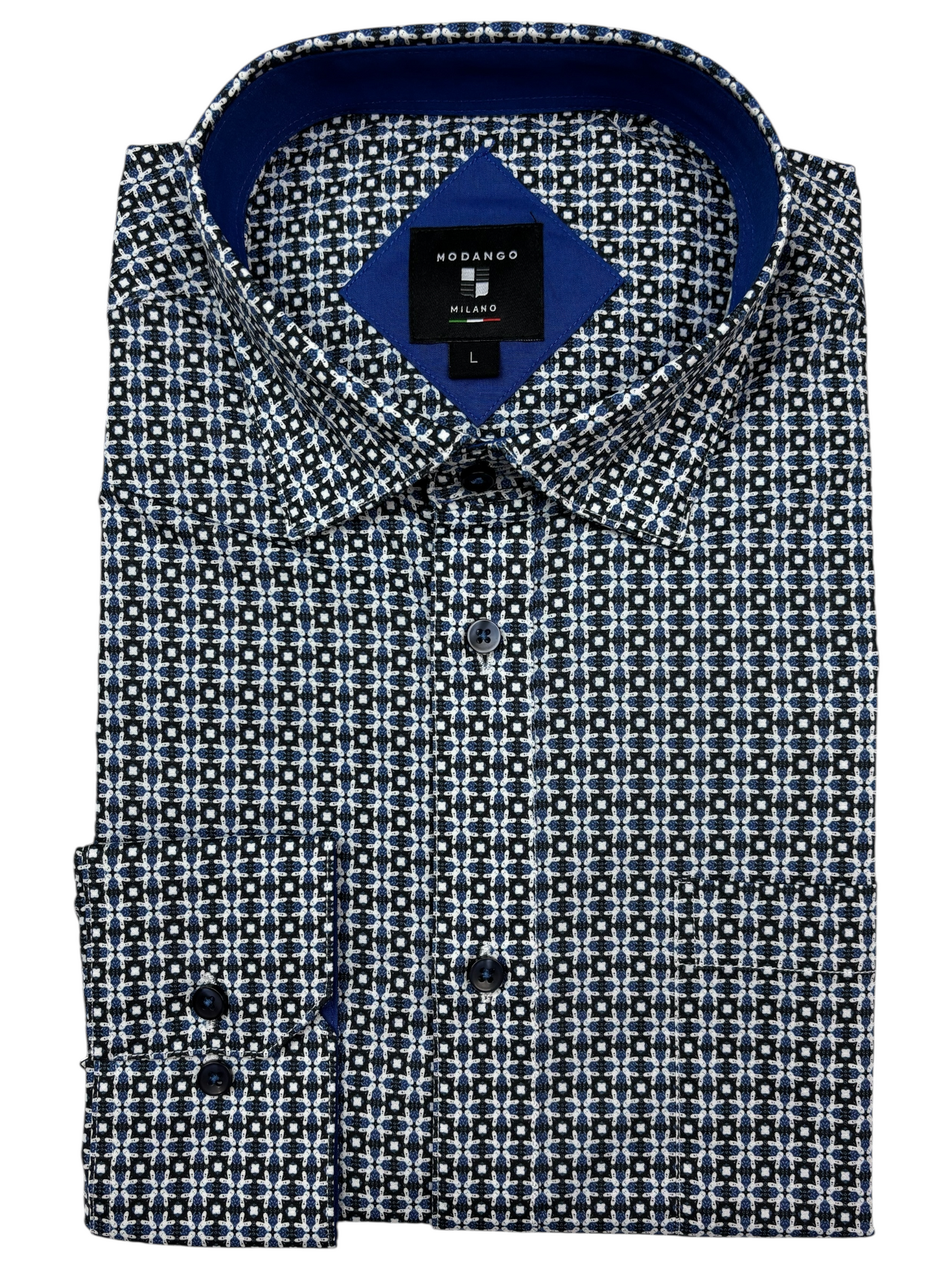 Chemise manches longues mosaïque bleue