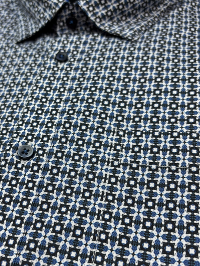 Chemise manches longues mosaïque bleue