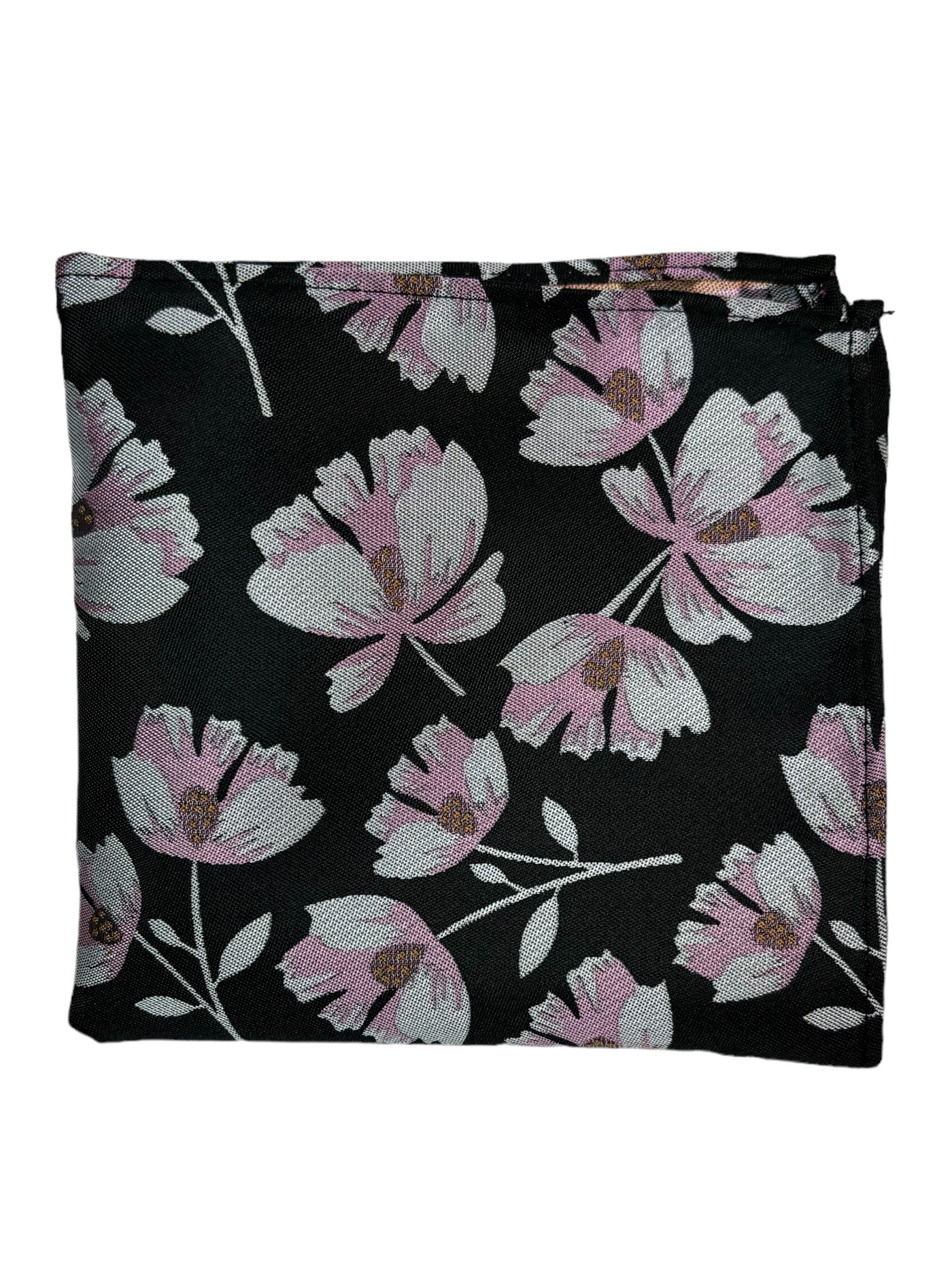 Mouchoir de poche noir à motif floral rose