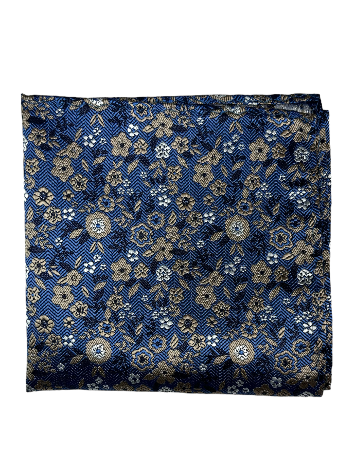 Mouchoir de poche bleu à motif floral brun