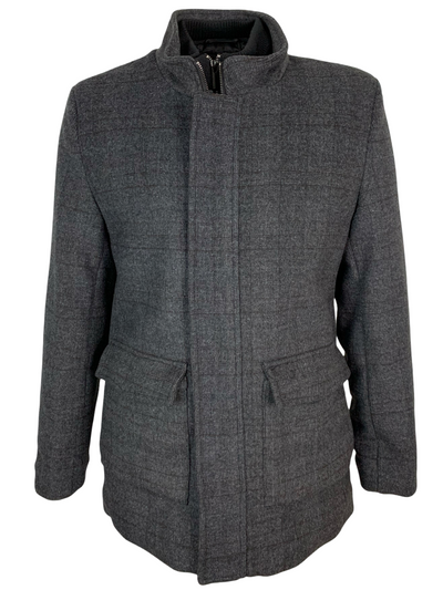 Manteau double col en laine à carreaux gris