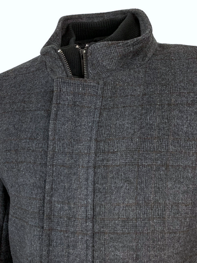 Manteau double col en laine à carreaux gris