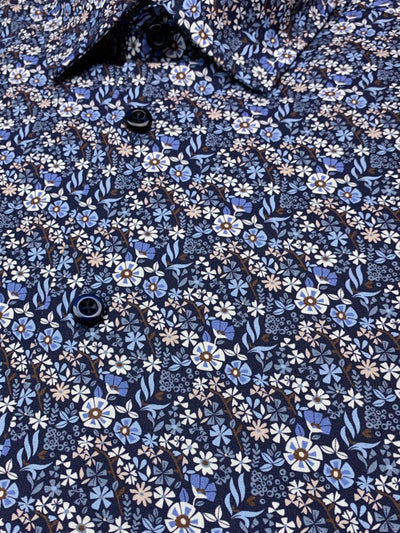 Chemise manches longues marine à motif floral