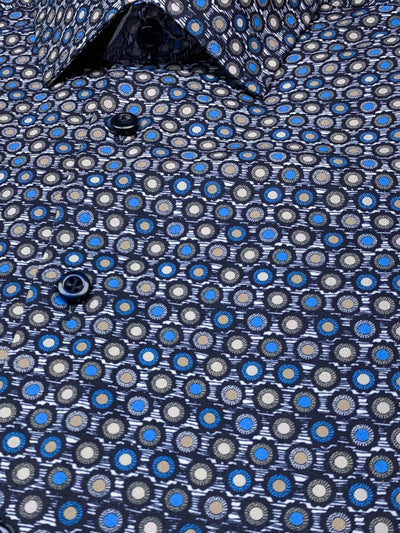 Chemise manches longues performante extensible bleue à motif circulaire
