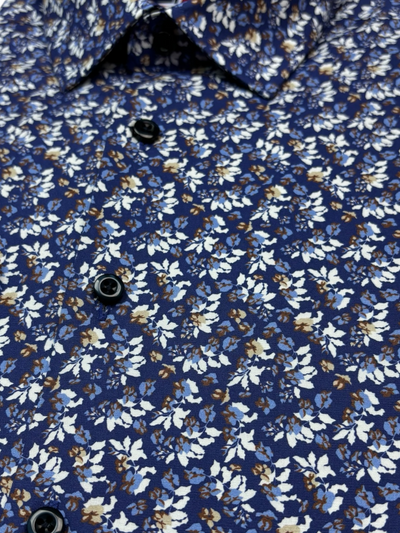 Chemise manches longues bleue à motif floral