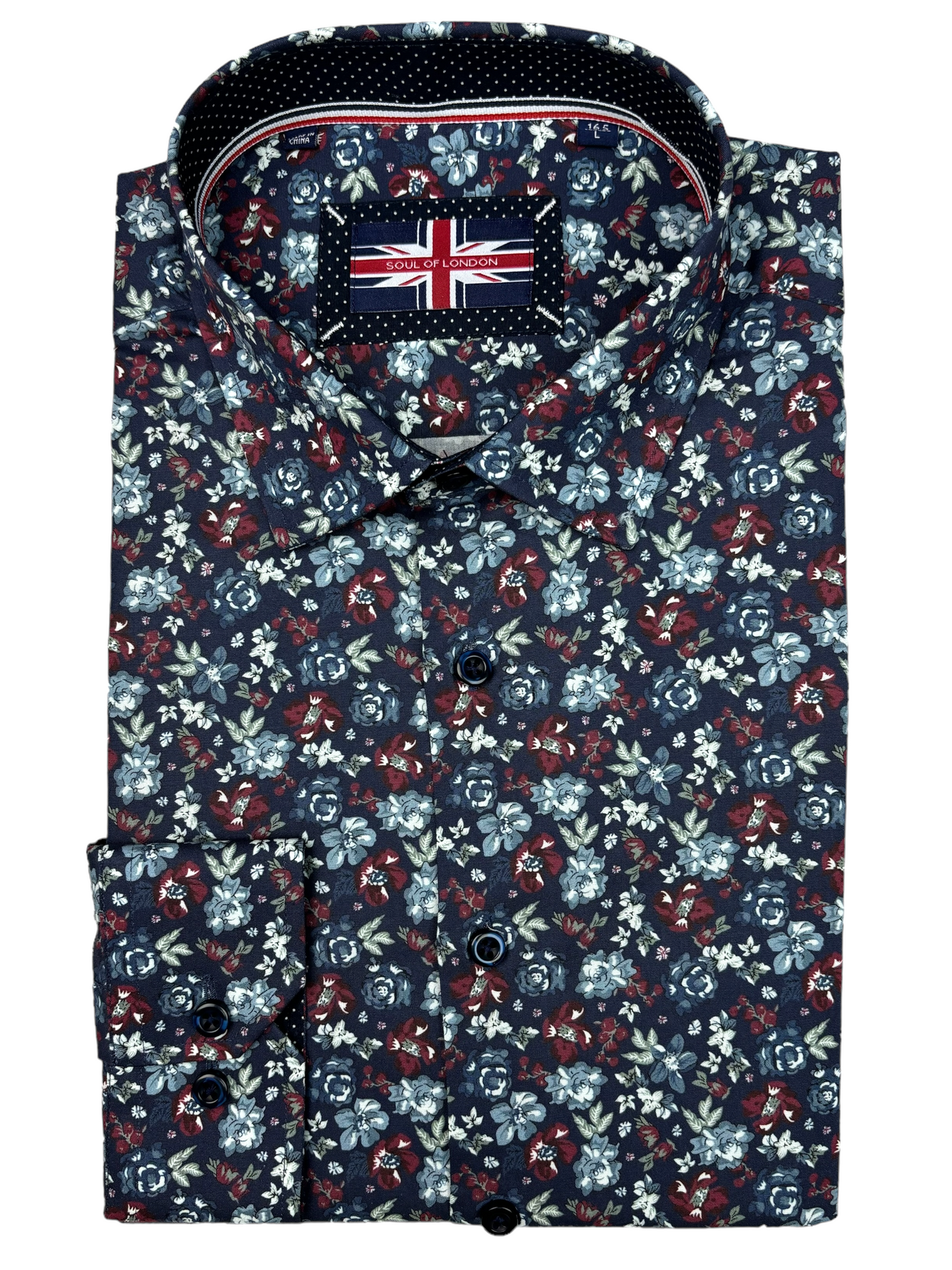 Chemise manches longues marine à motif floral