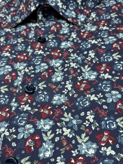 Chemise manches longues marine à motif floral