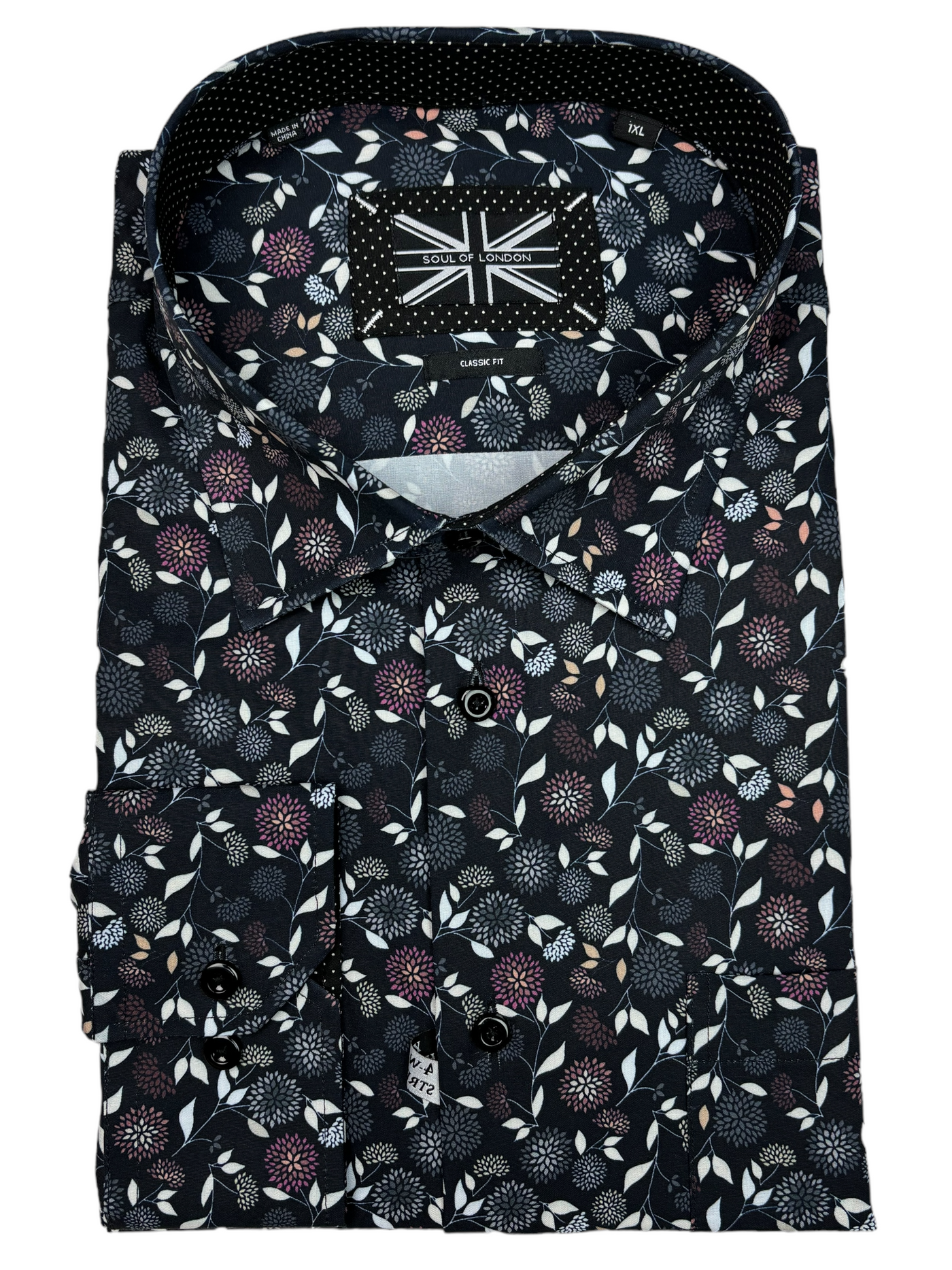 Chemise manches longues performante extensible noire à motif floral