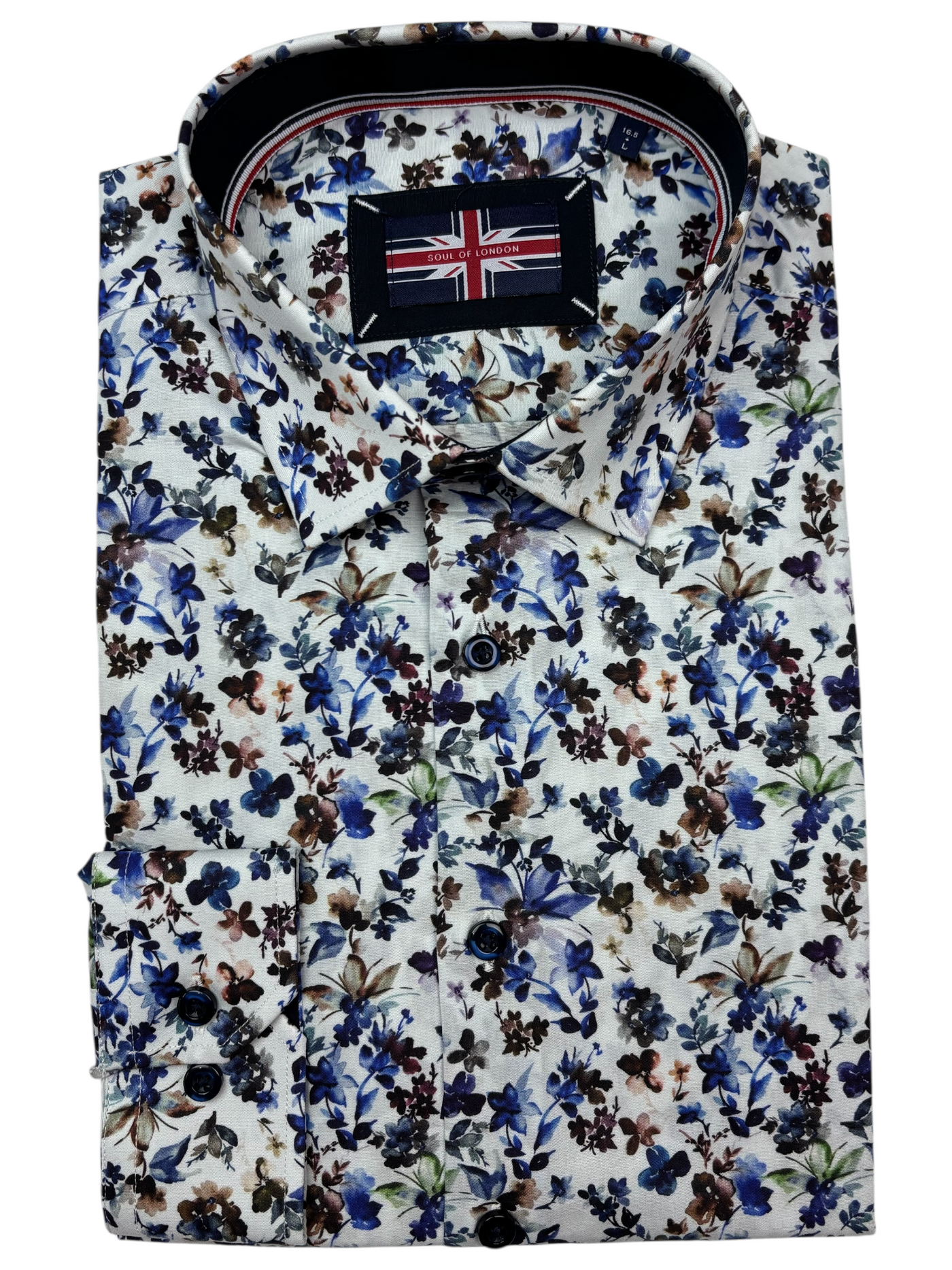 Chemise manches longues extensible blanche à motif floral