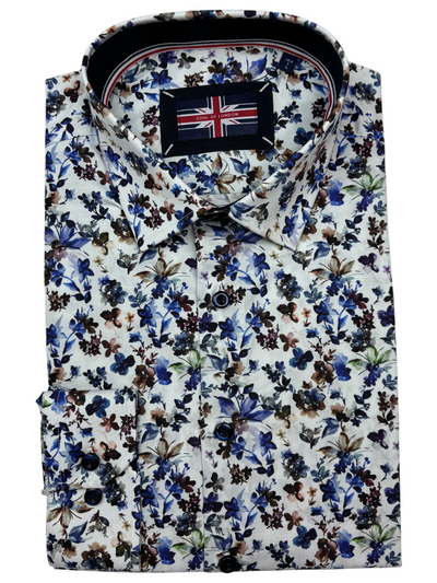 Chemise manches longues extensible blanche à motif floral