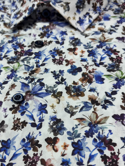 Chemise manches longues extensible blanche à motif floral