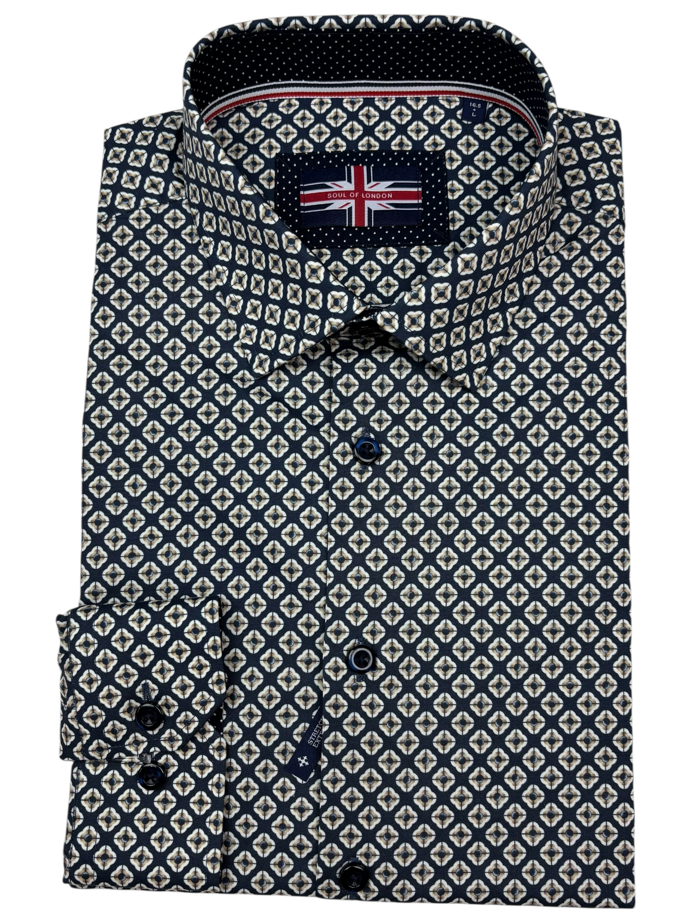 Chemise manches longues marine à motif