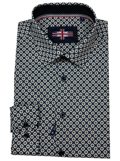 Chemise manches longues marine à motif