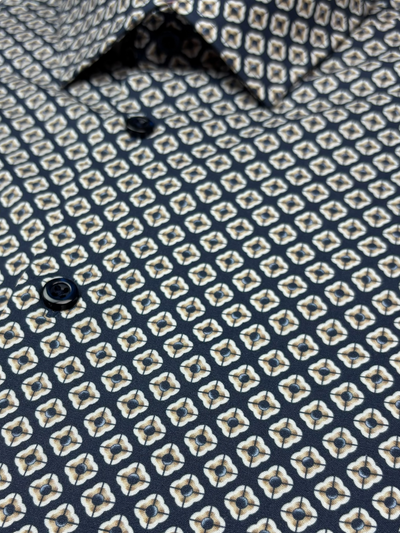 Chemise manches longues marine à motif