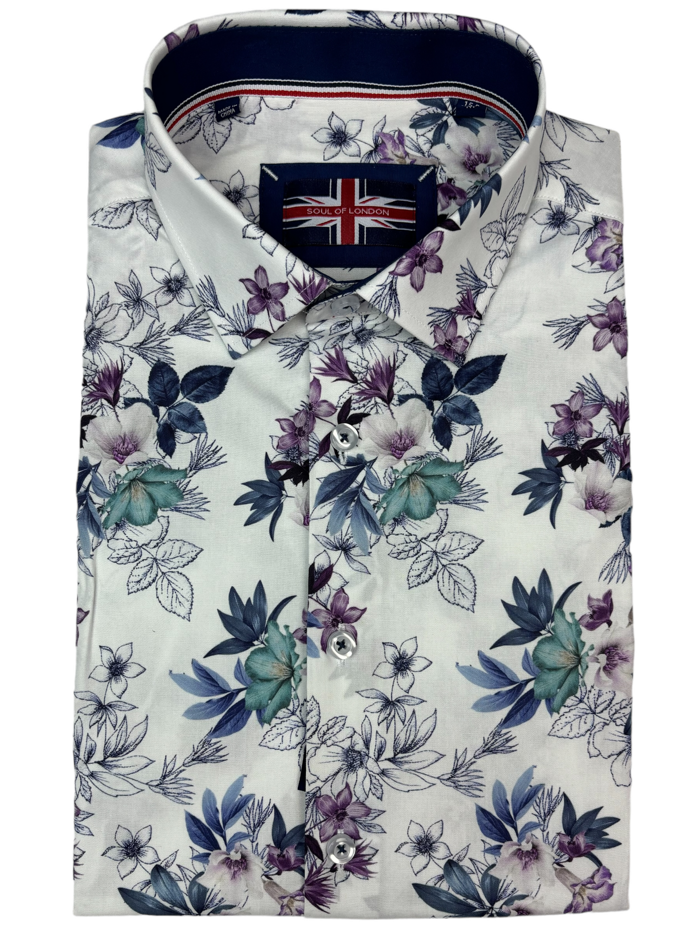 Chemise manches courtes blanche à motif floral