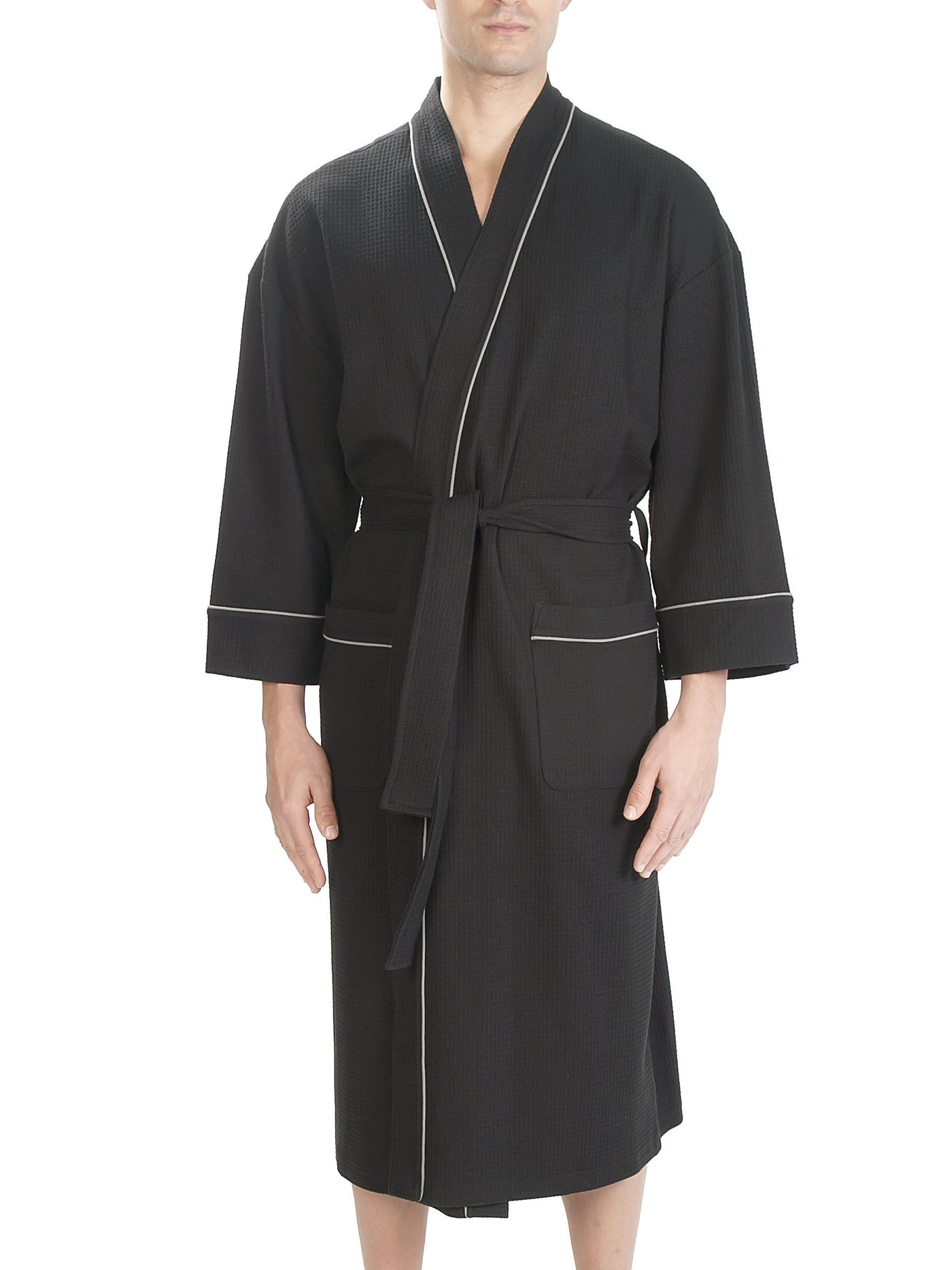 Robe de chambre kimono noir en tricot gaufré