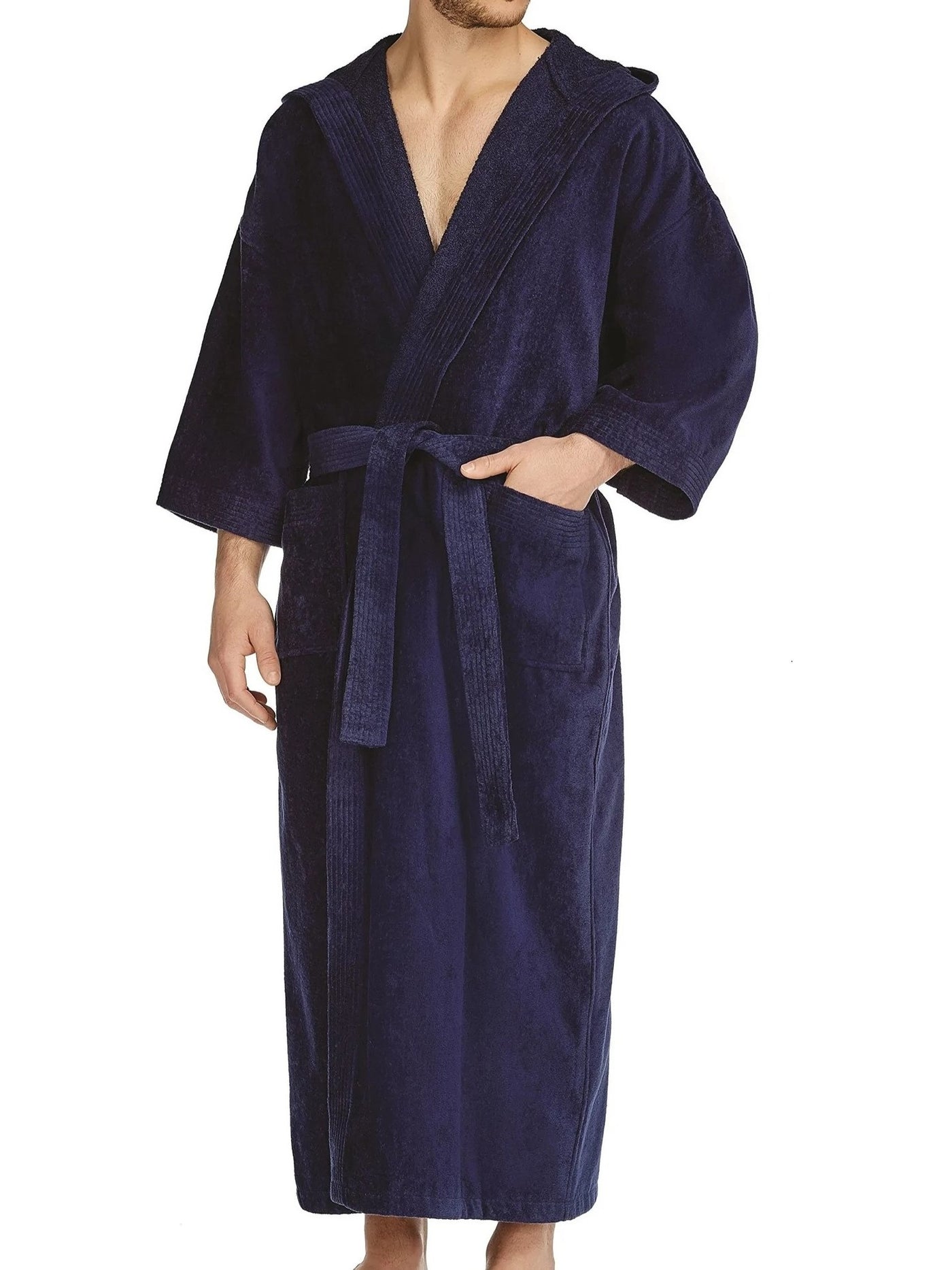 Robe de chambre kimono marine à capuche