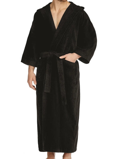 Robe de chambre kimono noire à capuche