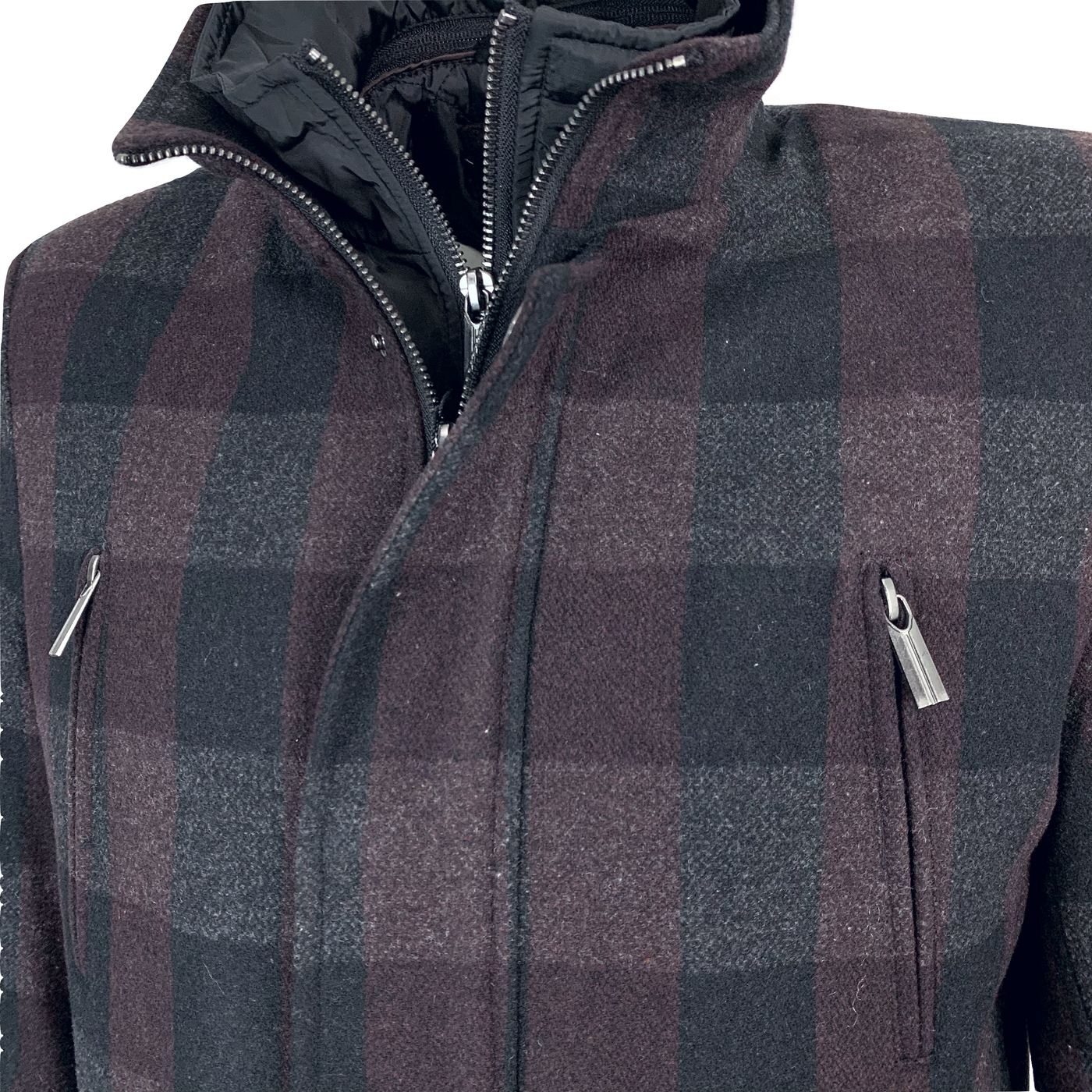 Manteau double col en laine à carreaux bourgogne