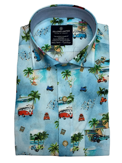Chemise bleue à imprimé tropical