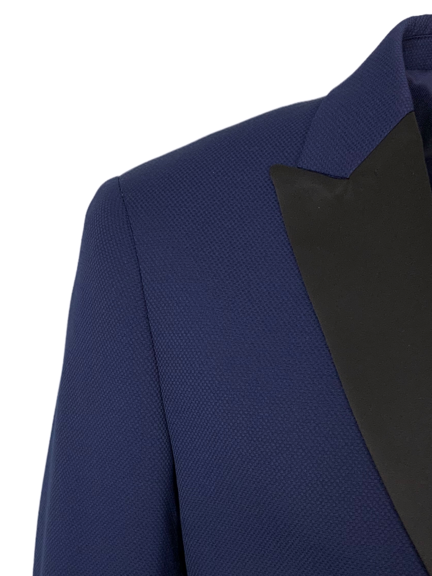 Tuxedo bleu texturé à revers en satin noir Mega