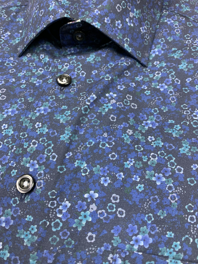 Chemise à manches courtes bleue à motif floral