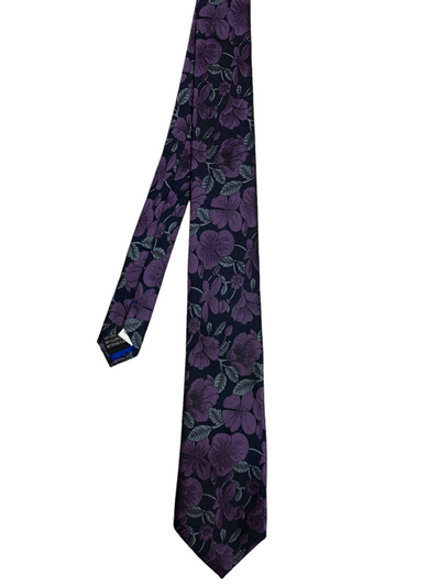 Cravate mauve à motif floral