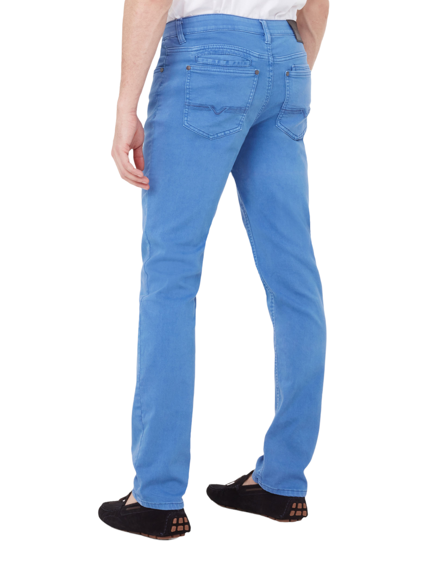 Pantalon de coton extensible bleu coupe semi-ajustée
