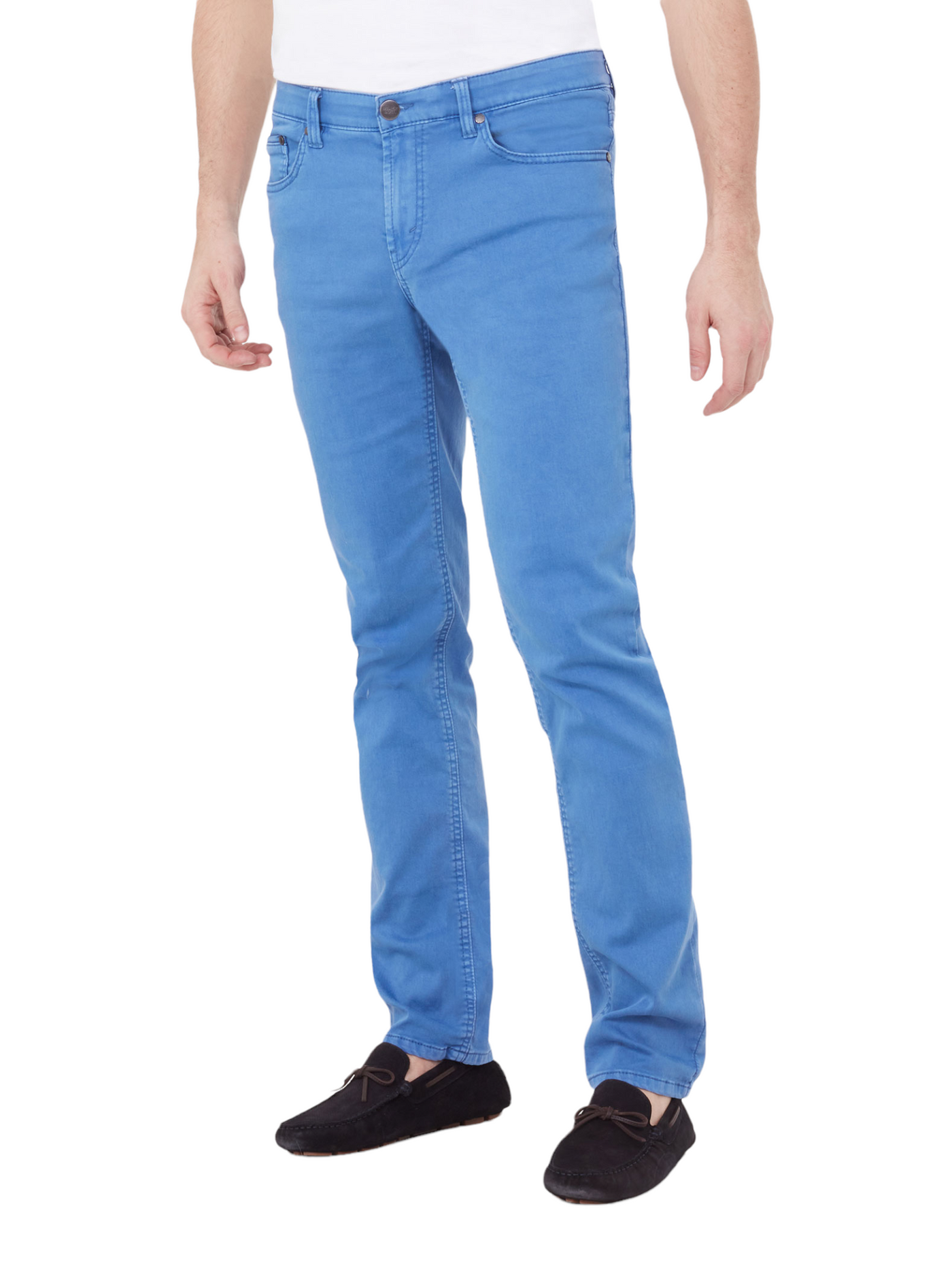 Pantalon de coton extensible bleu coupe semi-ajustée
