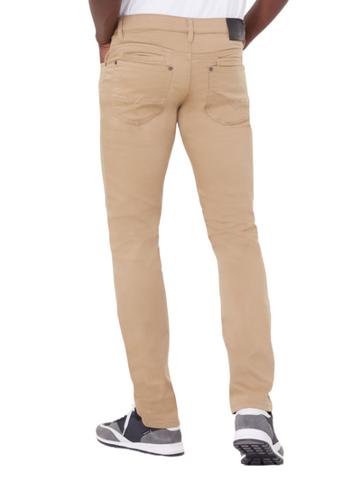 Pantalon de coton extensible beige coupe semi-ajustée
