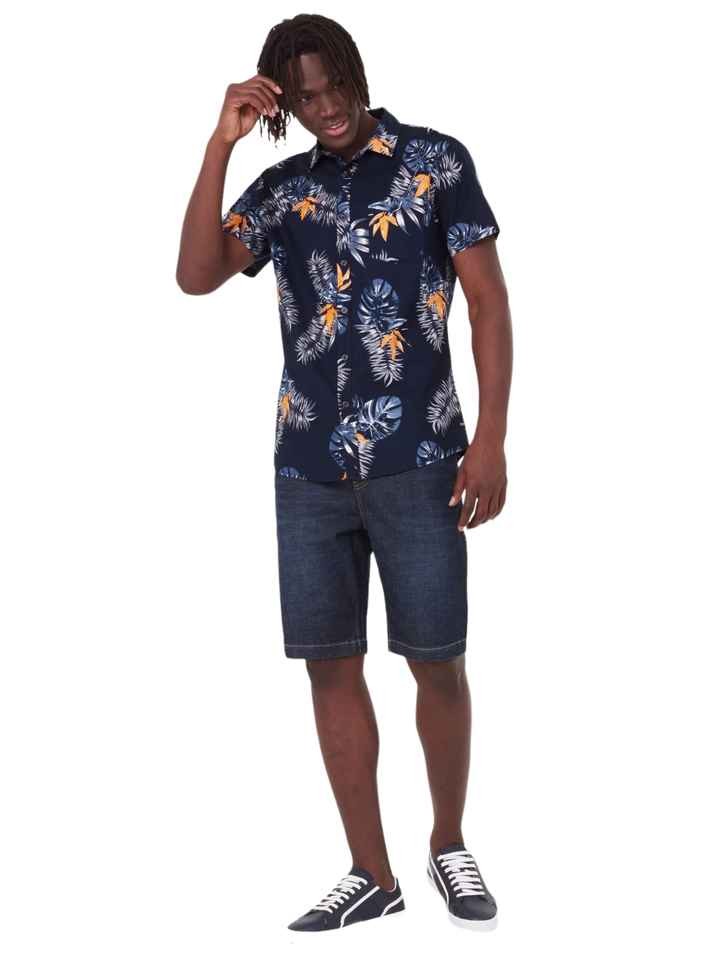 Chemise manches courtes marine à imprimé tropical Ozzy