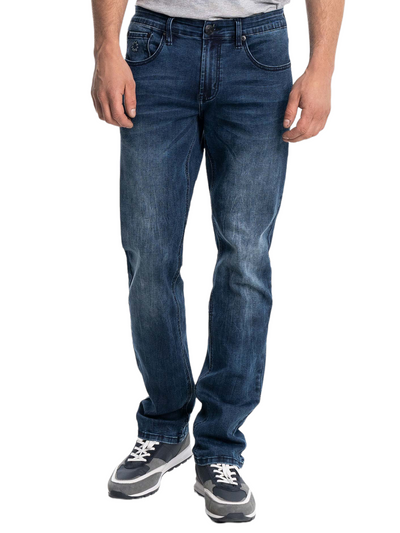 Jeans bleu délavé coupe ajustée