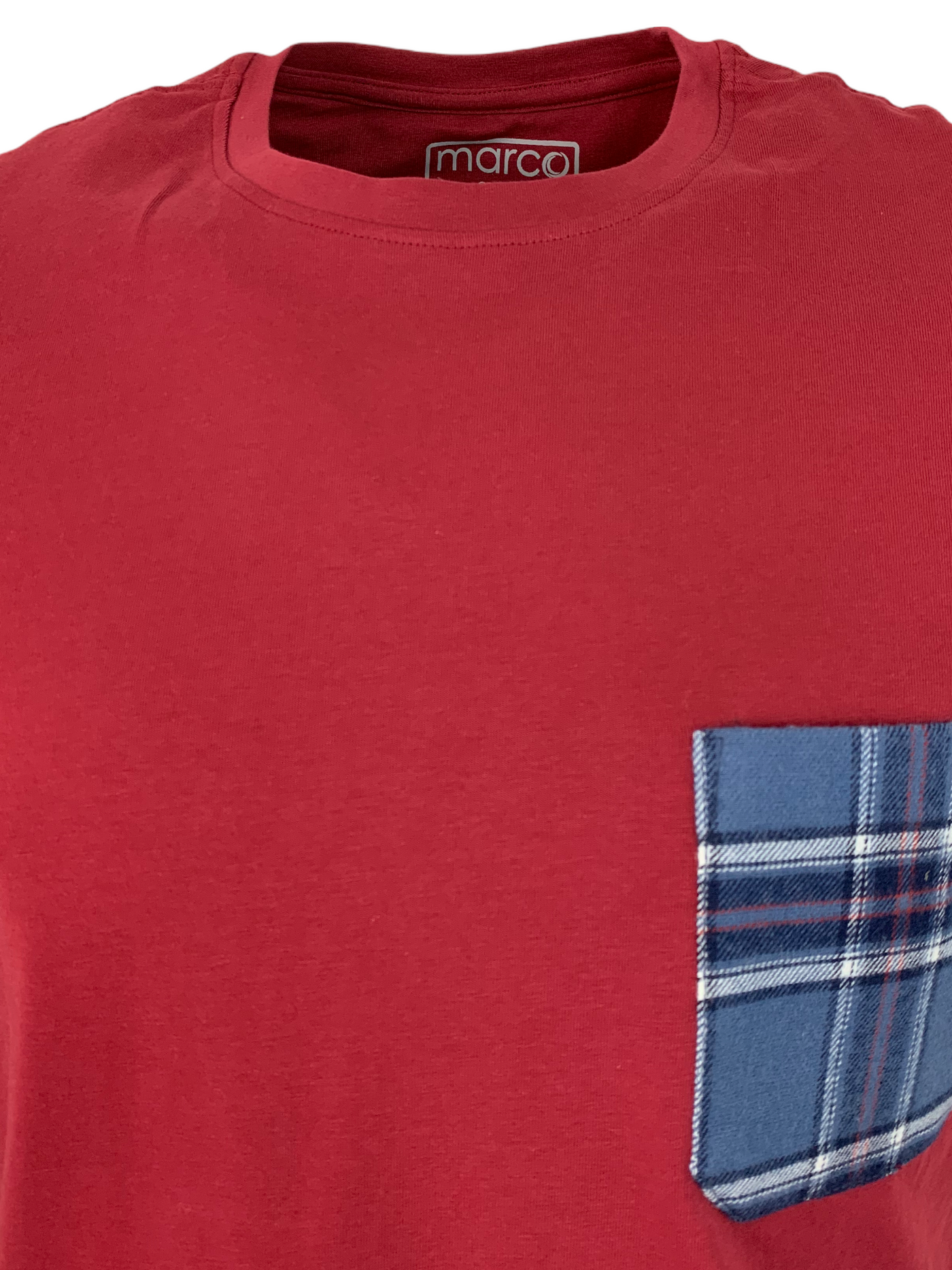T-shirt rouge à poche à carreaux