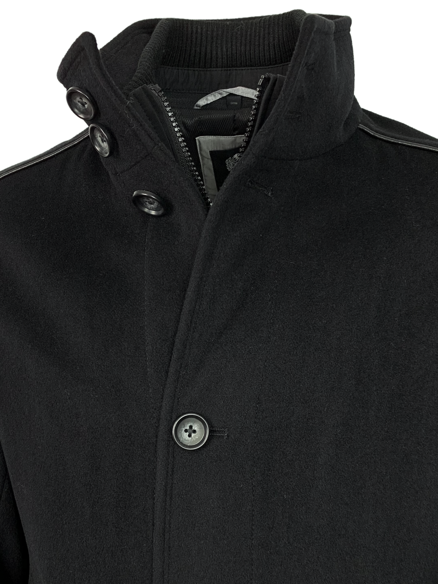 Manteau double col noir en laine Campbell