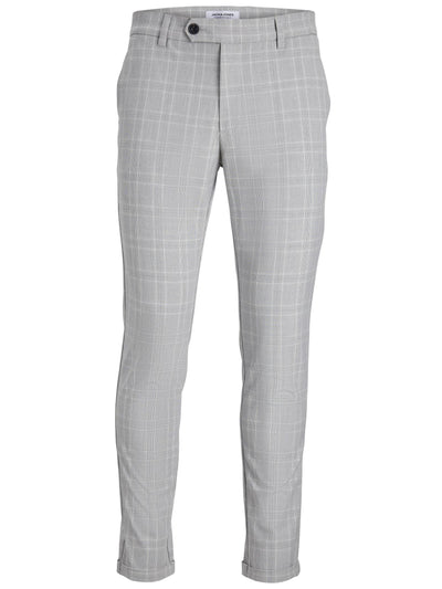 Pantalon chino extensible ajusté gris à carreaux