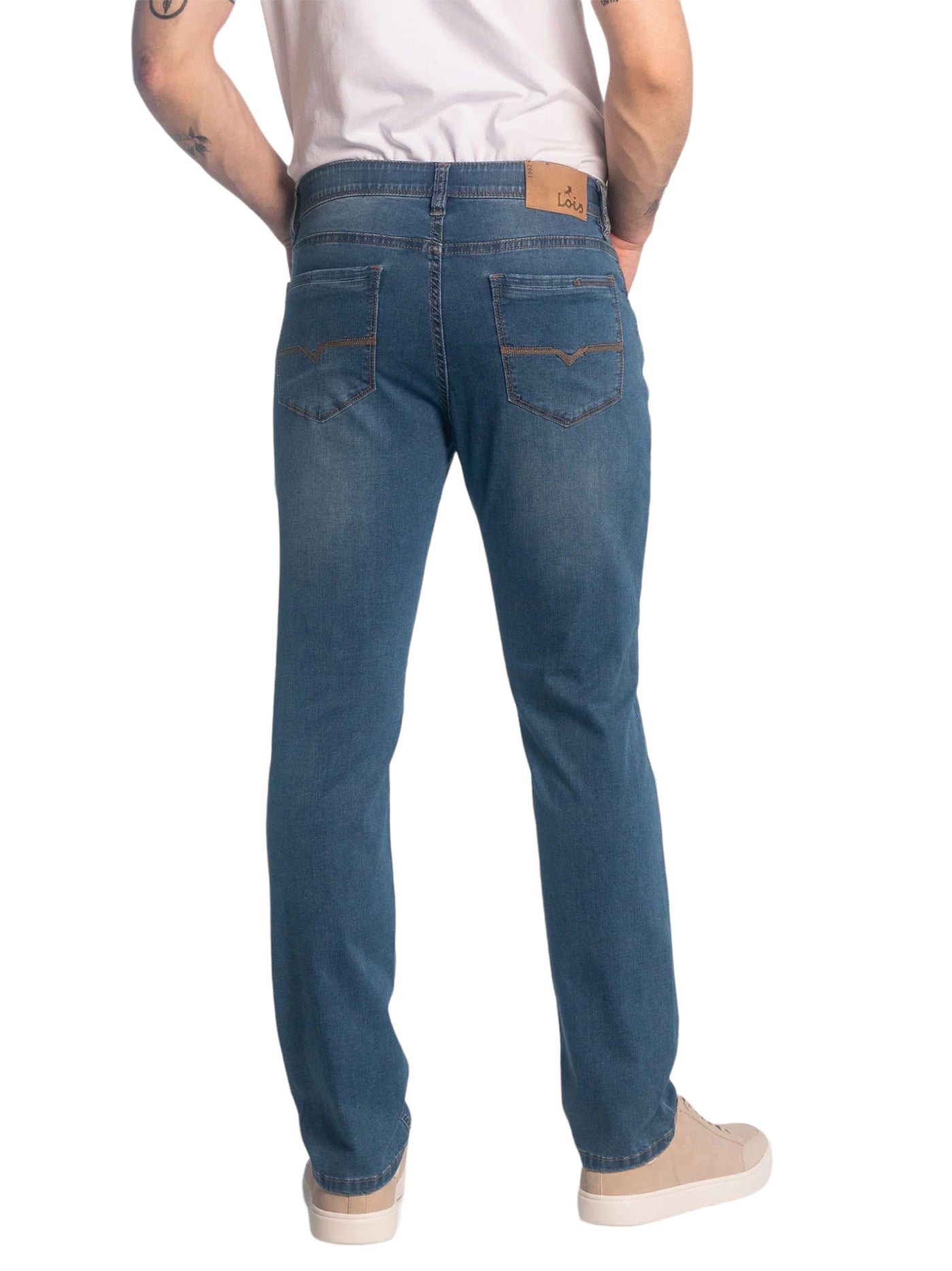 Jeans bleu moyen coupe semi-ajustée