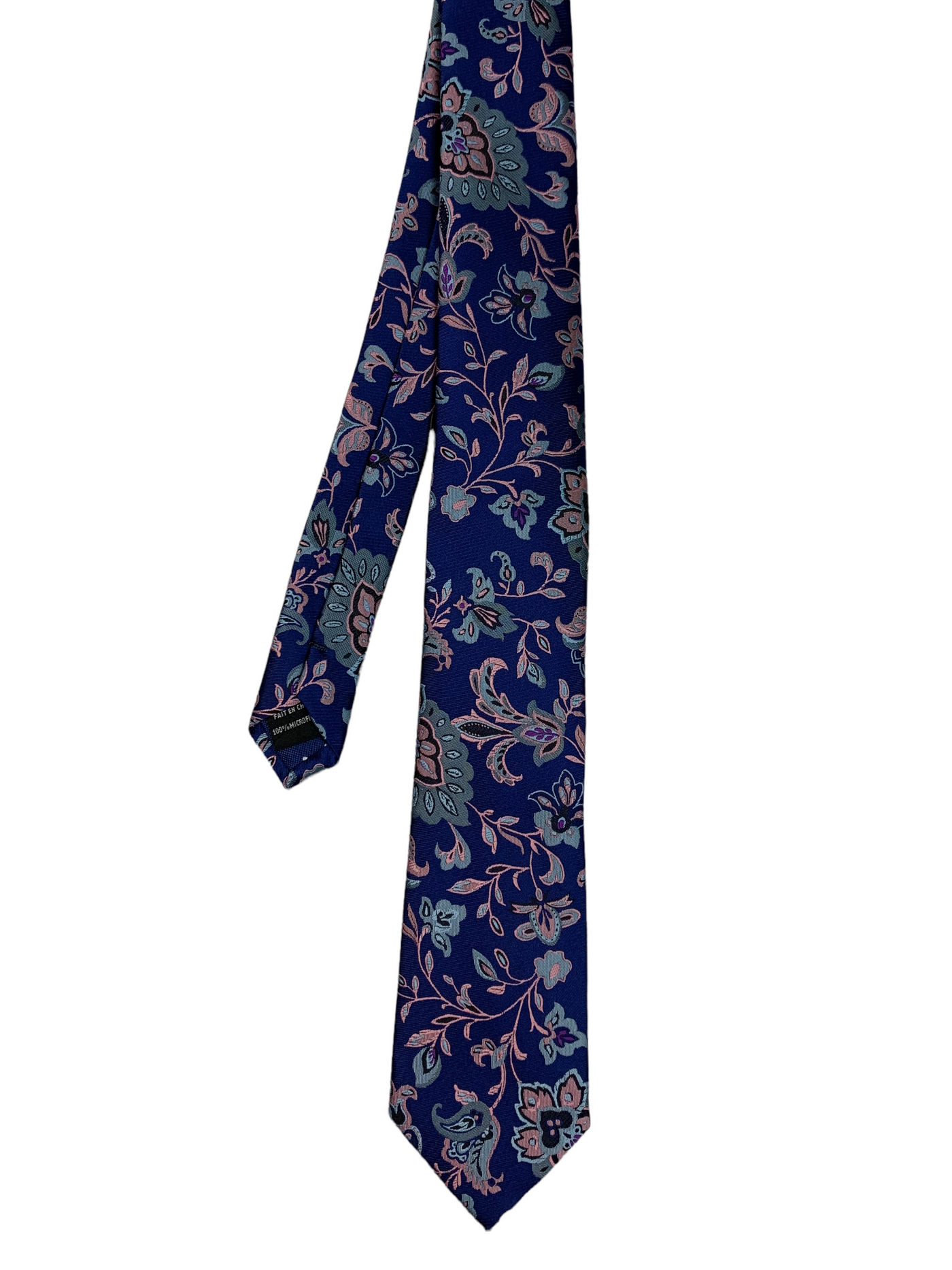 Cravate bleue à motif floral